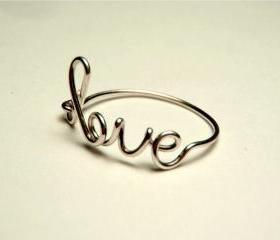 sterling silver love wire ring- handmade gauge 20 custom size - love wire rings